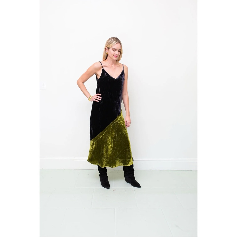 Frnch Engy Velvet Color Block Slip Midi Dress Size Small Cocktail - Picture 4 of 10